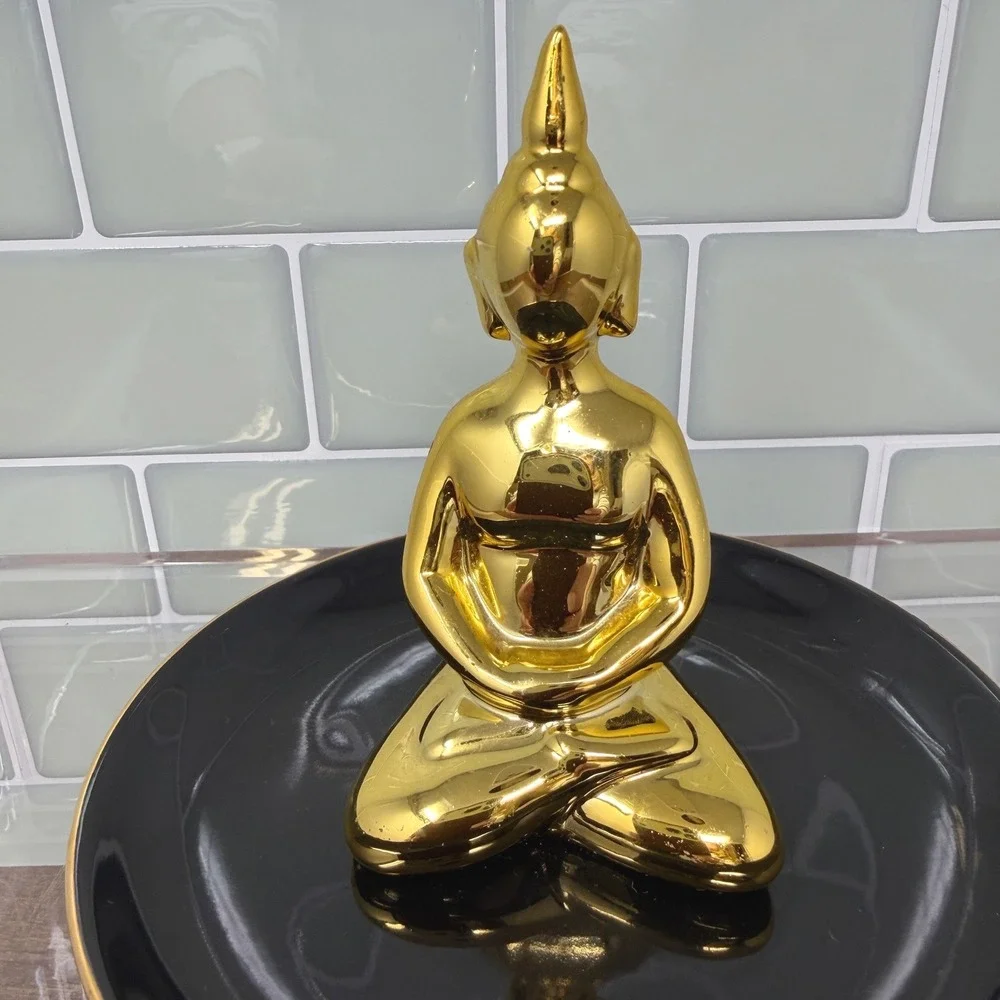 Sagebrook Home Gold Seated Buddha Ceramic Trinket Dish Catchall Ring Tray